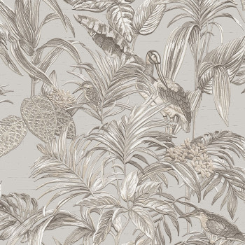 Luxury non-woven wallpaper with a vinyl surface DE120011, Birds, flowers, leaves, Embellish, Design ID