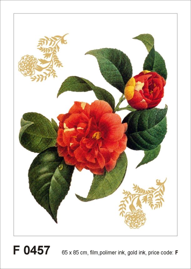 Matrica / öntapadó fali dekoráció F 0457, Piros virágok arany elemekkel, AG Design