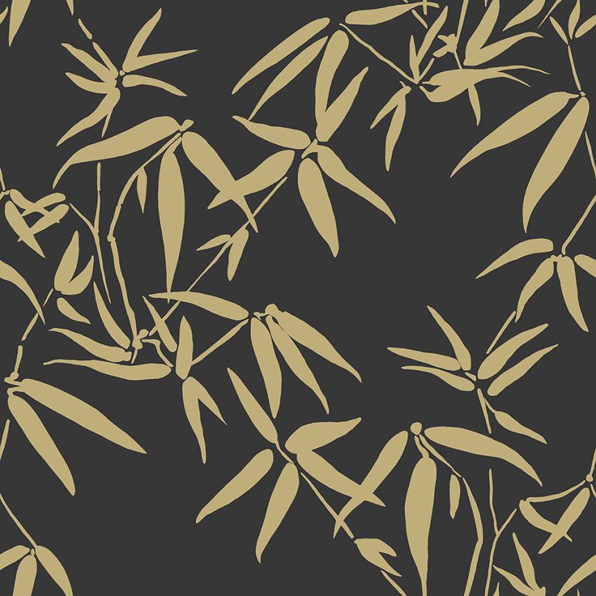 Fekete vlies tapéta, arany bambuszlevelek 347740, City Chic, Origin 