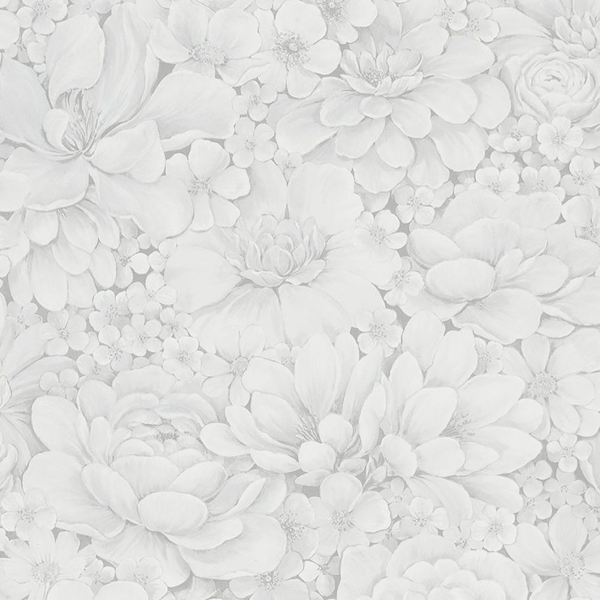 Luxus szürke-fehér vlies tapéta virágokkal 33952, Botanica, Marburg