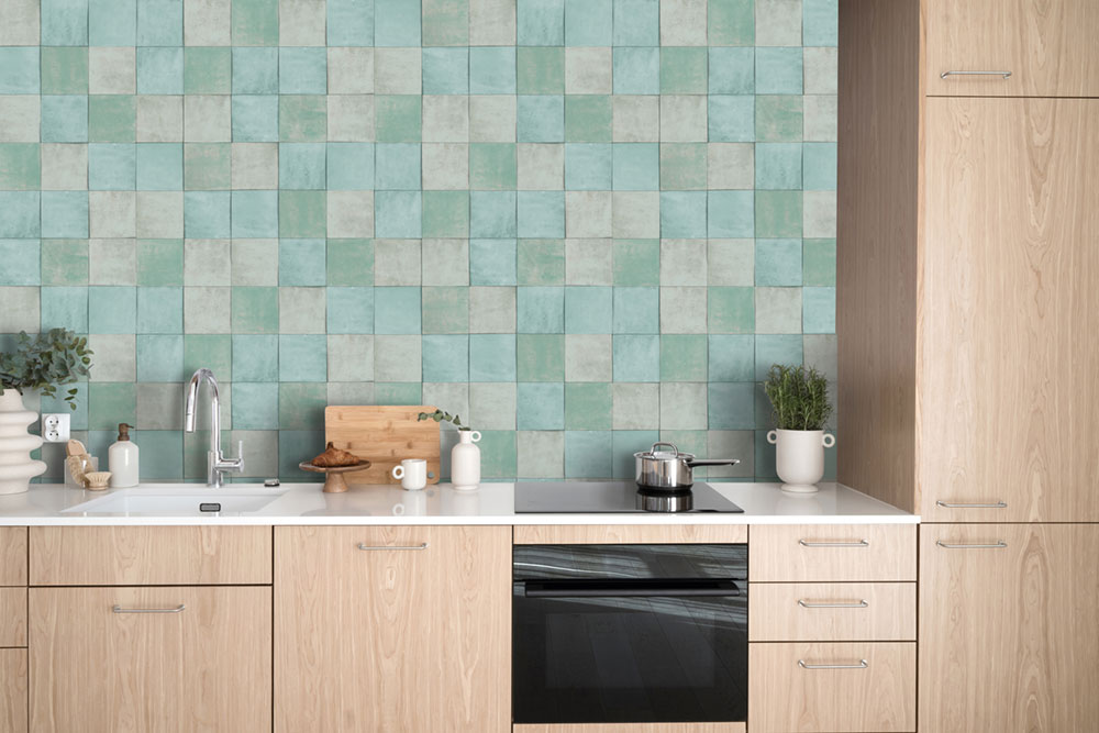 Világoszöld geometrikus vlies tapéta 45719 Zellige, Marburg