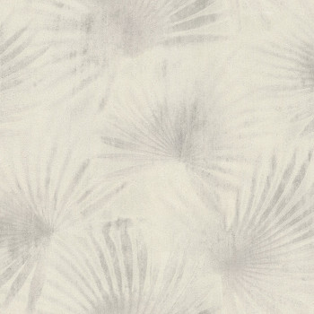 Luxus fehér és szürke vlies tapéta pálmalevelekkel 72912, Zen, Emiliana Parati