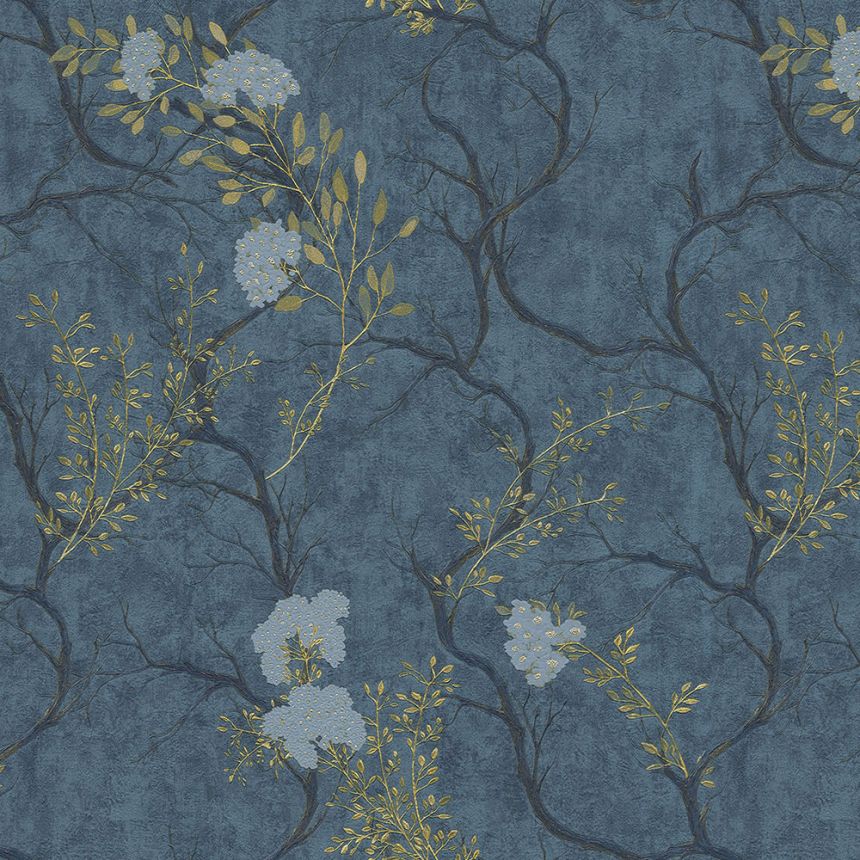 Luxus kék vlies tapéta gallyakkal, virágokkal 72959, Zen, Emiliana Parati