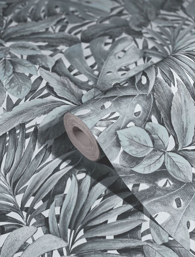 Luxus szürkéskék vlies tapéta levelekkel 33306, Botanica, Marburg