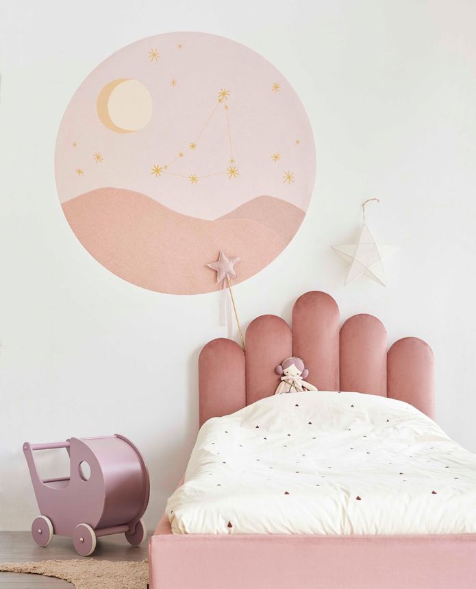Rózsaszín vlies kör alakú tapéta, csillagjegy Bak, 323111, Explore, Eijffinger, átmérő 115 cm