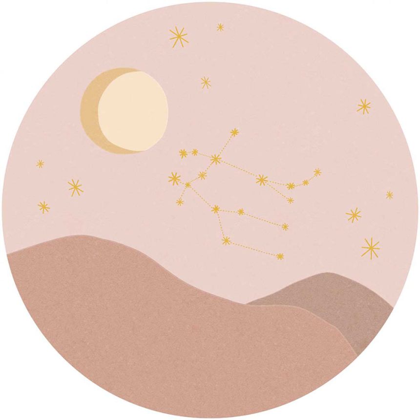 Rózsaszín vlies kör alakú tapéta, csillagjegy Ikrek, 323126, Explore, Eijffinger, átmérő 115 cm