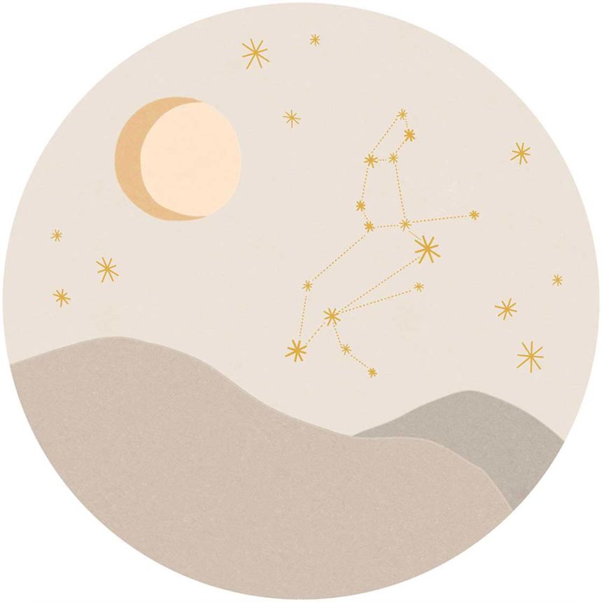 Bézs színű vlies kör alakú tapéta, csillagjegy Oroszlán 323131, Explore, Eijffinger, átmérő 115 cm