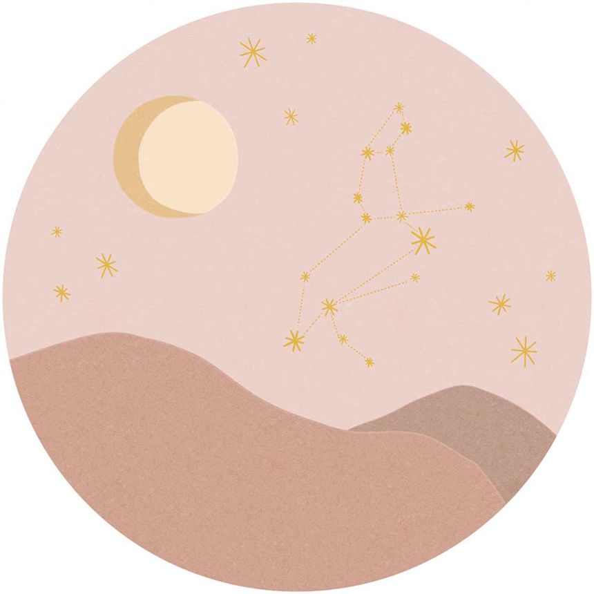 Rózsaszín vlies kör alakú tapéta, csillagjegy Oroszlán 323132, Explore, Eijffinger, átmérő 115 cm