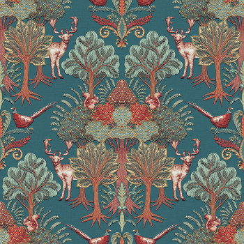 Luxus zöld vlies tapéta fákkal, állatokkal, TP422305, Tapestry, Design ID