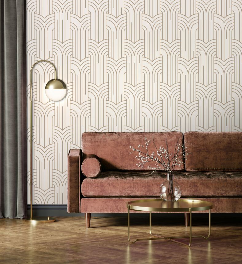 Fehér-arany modern geometrikus mintás design tapéta, Art Deco, M42102, Elegance, Ugepa