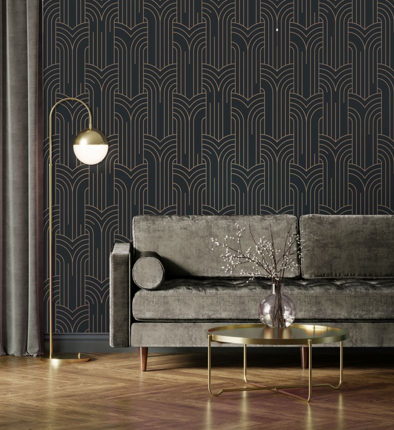 Fekete modern geometrikus mintás design tapéta, Art Deco, M42119, Elegance, Ugepa