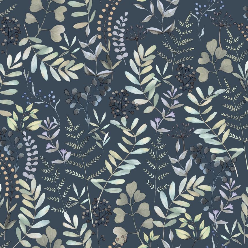 Kék vlies tapéta, levelek, M68501, Botanique, Ugepa