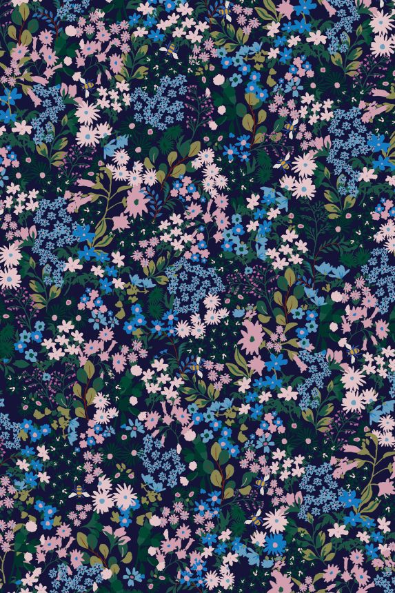 Kék vlies tapéta, réti virágok, 118570, Joules, Graham&Brown