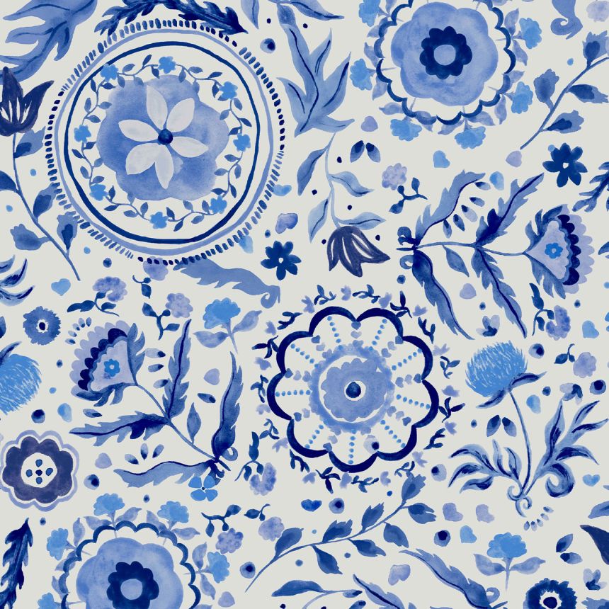 Kék-fehér virágos vlies tapéta, 120881, Joules, Graham&Brown