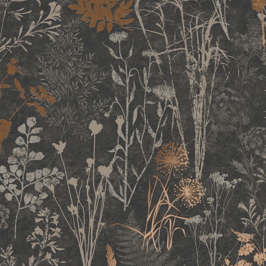 Fekete vlies tapéta, virágok, levelek, 120718, Vavex 2025