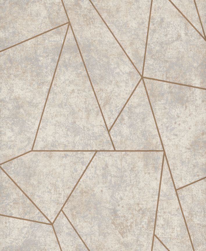 Szürke-bézs-arany geometrikus vlies tapéta, NW3504, Modern Metals, York