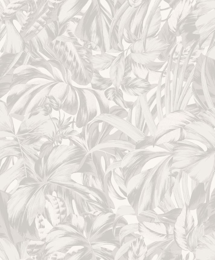 Szürke-fehér vlies tapéta levelekkel, ZEN101, Zen, Zoom by Masureel