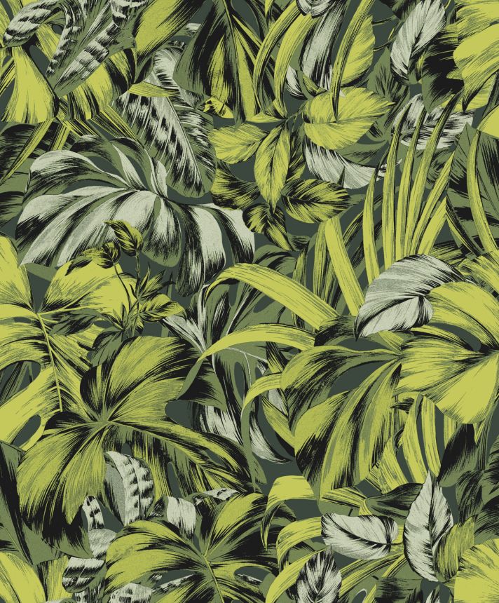 Zöld vlies tapéta levelekkel, ZEN102, Zen, Zoom by Masureel