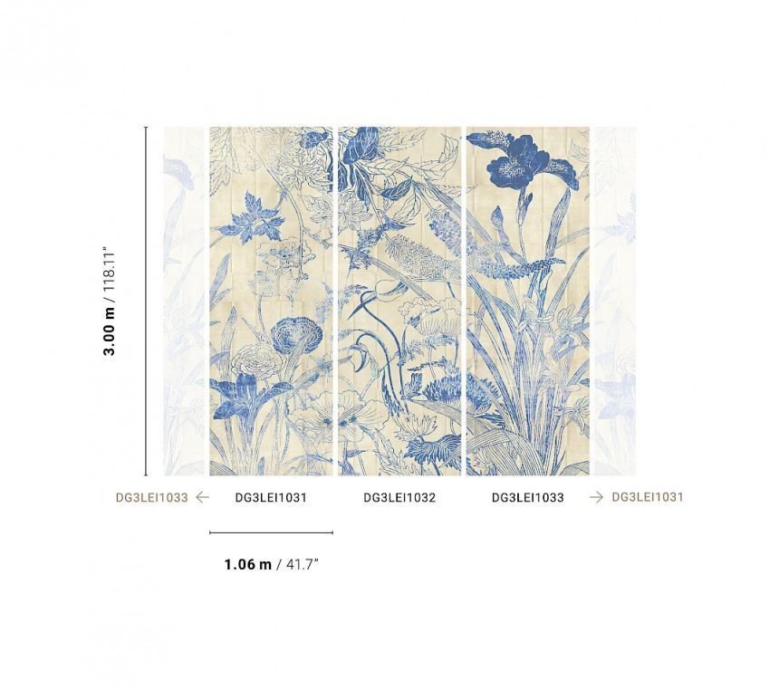 Kék vlies fotótapéta, Virágok, levelek, DG3LEI1031, Wall Designs III, Khroma by Masureel
