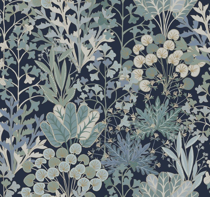 Kék vlies tapéta növényekkel és levelekkel, BL1812, Blooms Second Edition Resource Library, York