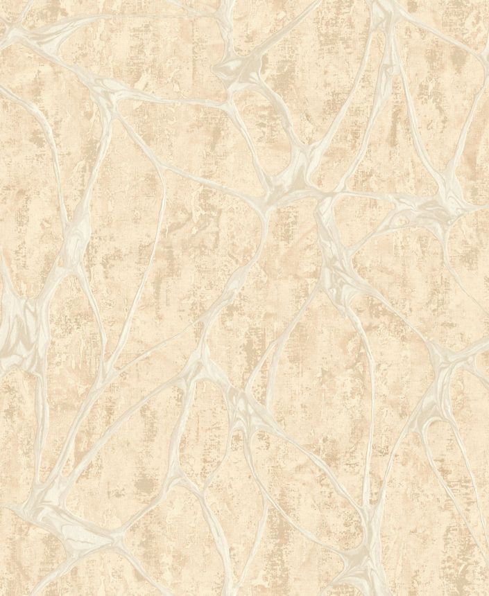 Luxus bézs vlies tapéta jellegzetes fémes mintával, 56821, Aurum II, Limonta