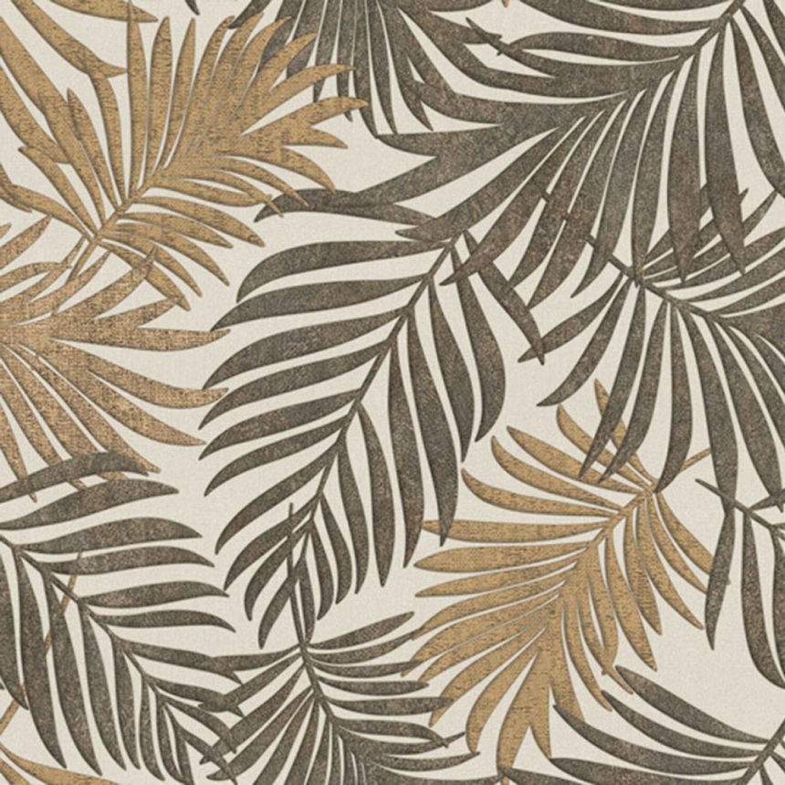 Luxus arany-bézs vlies tapéta levelekkel, 07508, Makalle II, Limonta