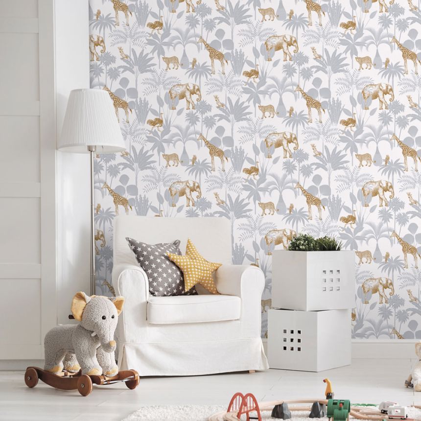 Gyerek vlies tapéta pálmafákkal és állatokkal, 976-2, Mika,  ICH Wallcoverings