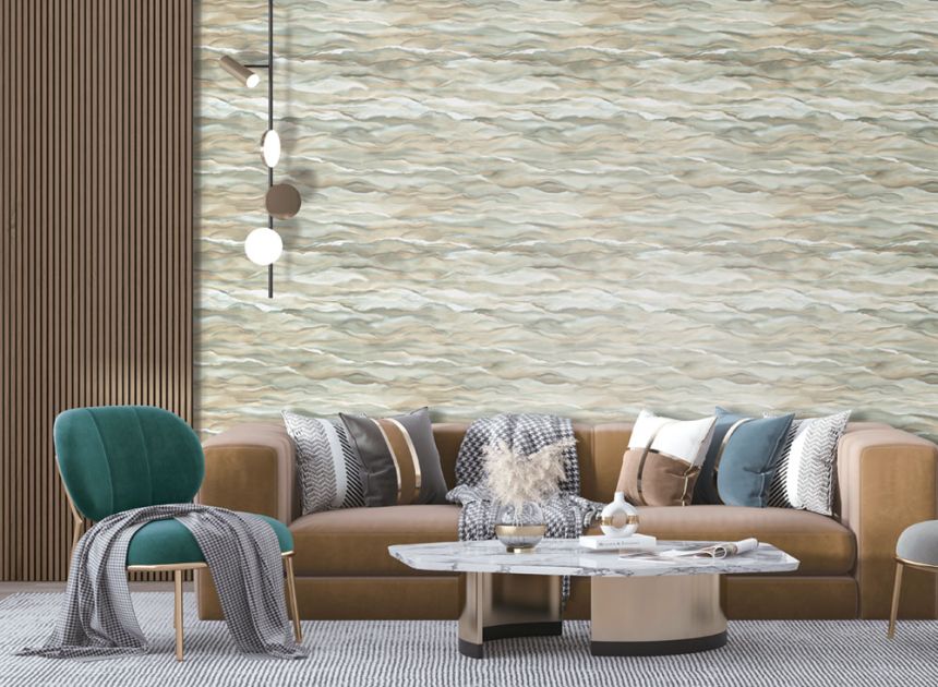 Vlies tapéta, szürke-bézs, hullámok, márvány, SA524045, Santa Fe, Design ID