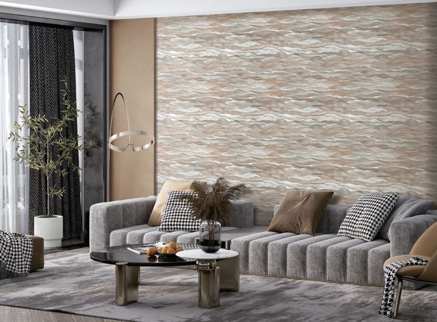 Vlies tapéta, barna-arany, hullámok, márvány, SA524046, Santa Fe, Design ID