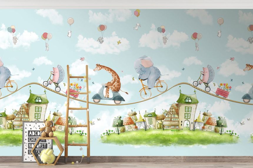 Gyermek vlies poszter tapéta, kék, állatok, CW6039-1, Cute Walls, Decoprint