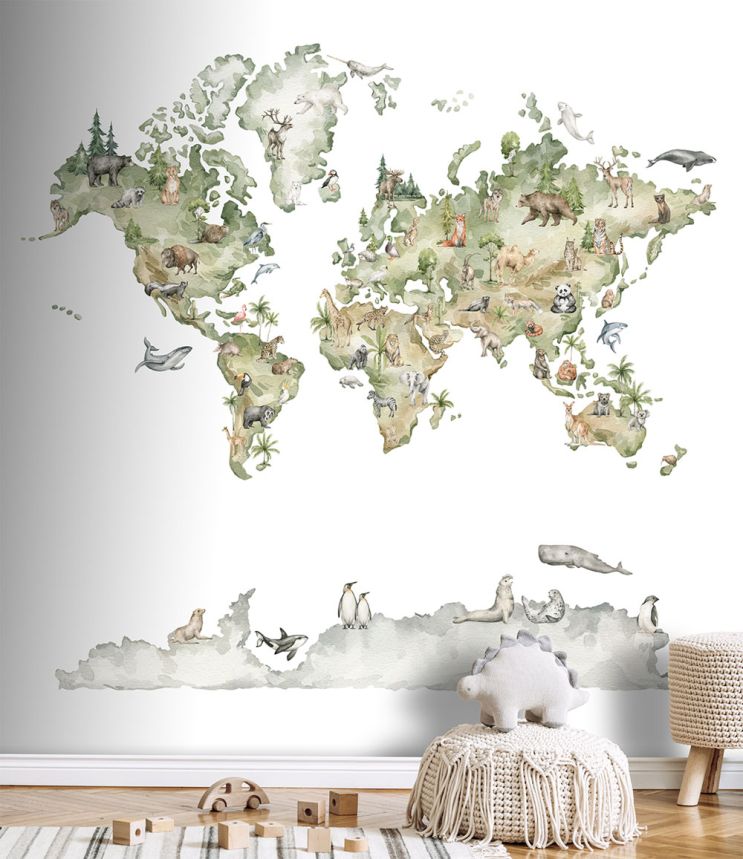 Gyermek vlies poszter tapéta, állatok, Világtérkép, CW6042-1, Cute Walls, Decoprint