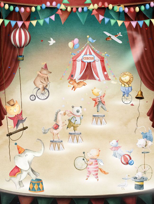Gyermek vlies poszter tapéta, állatok a cirkuszban, CW6056-1, Cute Walls, Decoprint