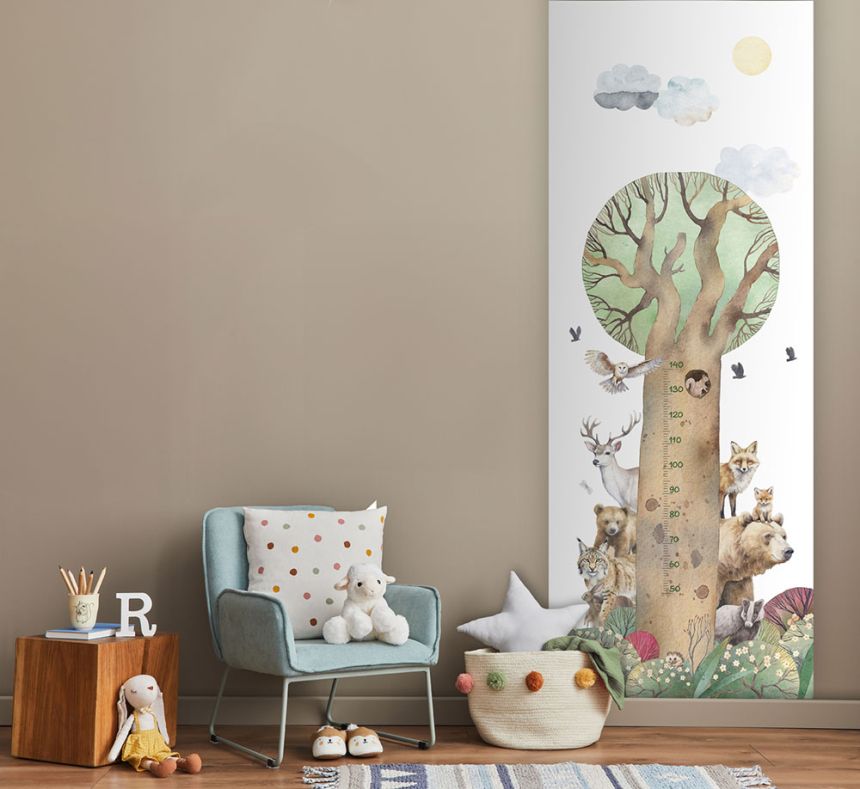 Gyermek vlies poszter tapéta / mérőszalag, fa, állatok, CW6060-1, Cute Walls, Decoprint