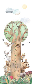 Gyermek vlies poszter tapéta / mérőszalag, fa, állatok, CW6060-1, Cute Walls, Decoprint