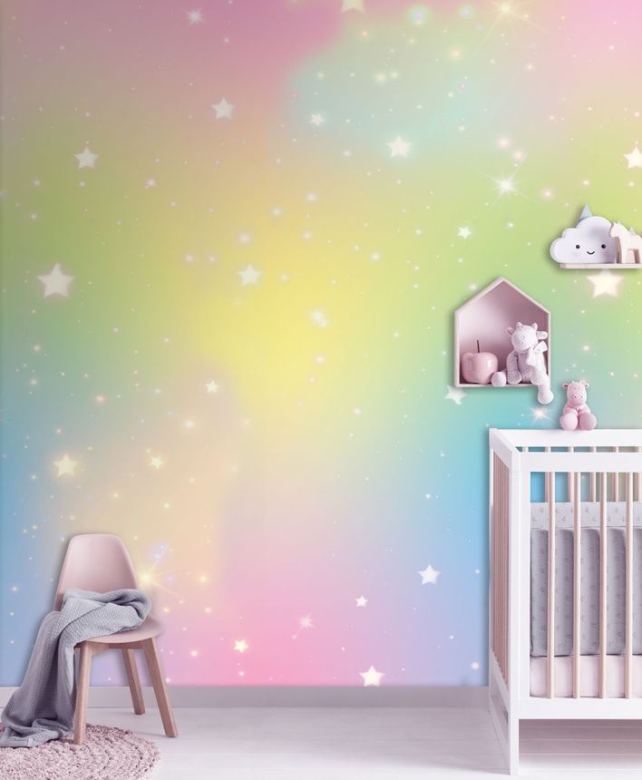 Gyermek vlies poszter tapéta, csillagok, szivárvány, CW6061-1, Cute Walls, Decoprint