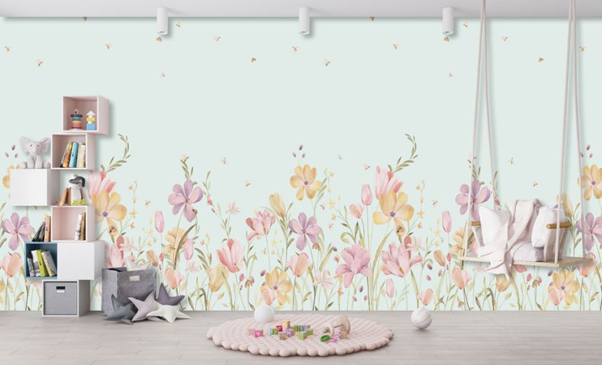 Vlies poszter tapéta, kék, virágok, CW6129-2, Cute Walls, Decoprint