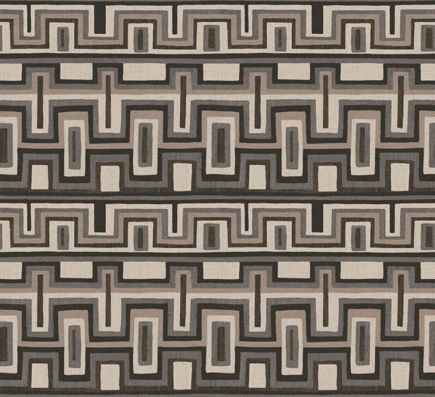 Geometrikus vlies tapéta, fekete-szürke, etno, AMA003, Amani, Masureel
