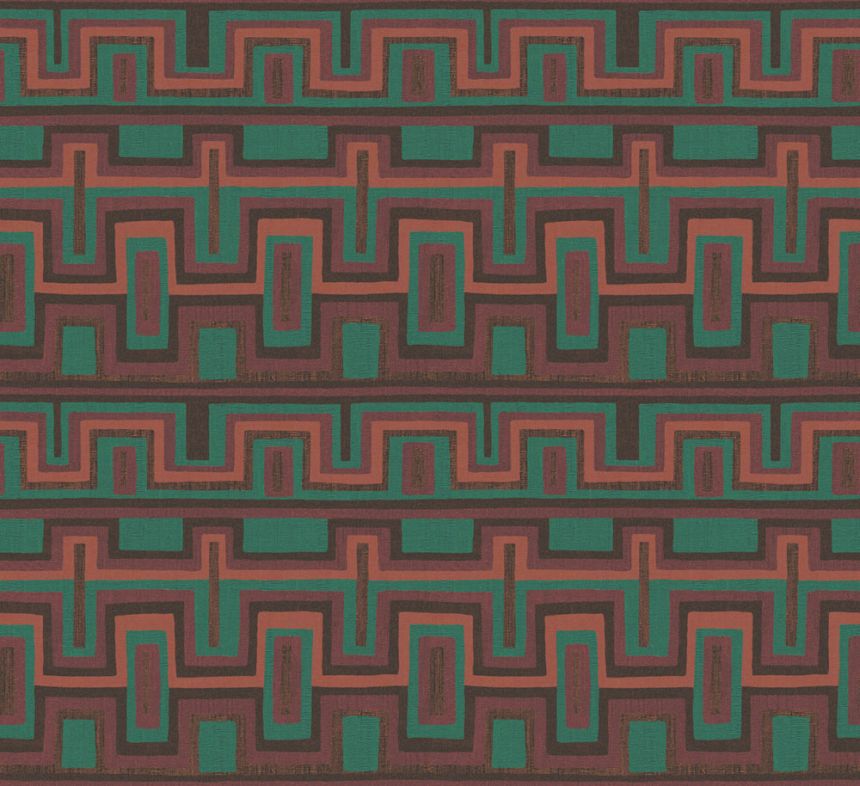 Geometrikus vlies tapéta, barna-zöld, etno, AMA005, Amani, Masureel