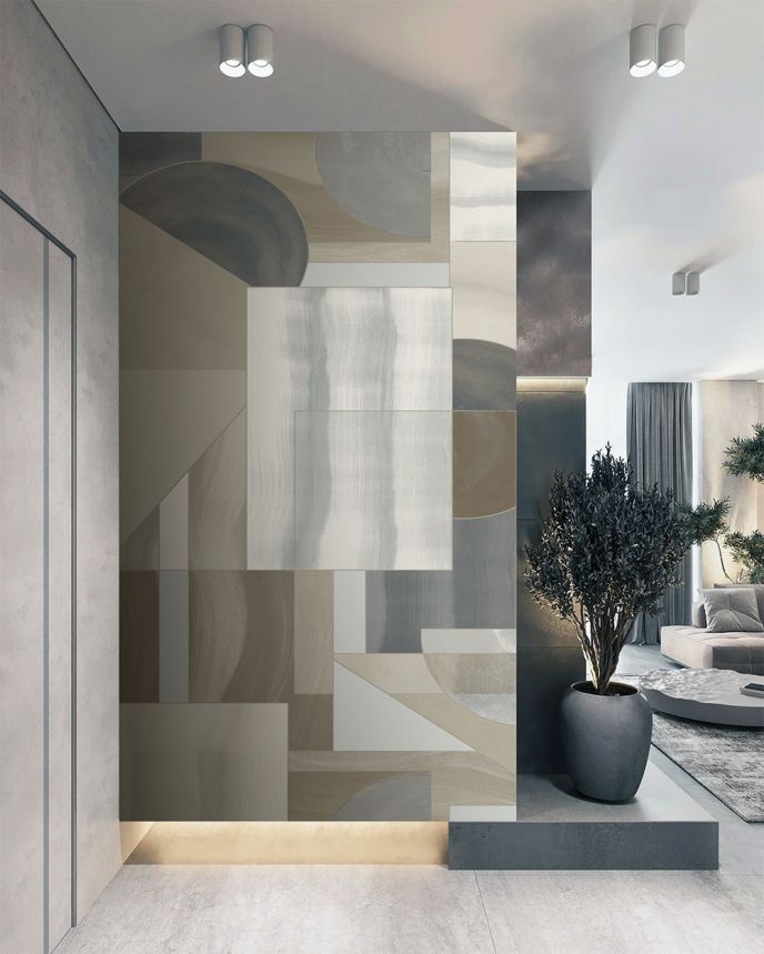 Geometrikus vlies poszter tapéta, szürke-bézs, FW4009-5, Feature Walls, Decoprint