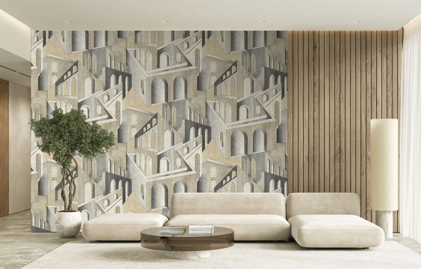 Grafikus vlies poszter tapéta, szürke-bézs, FW4013-2, Feature Walls, Decoprint