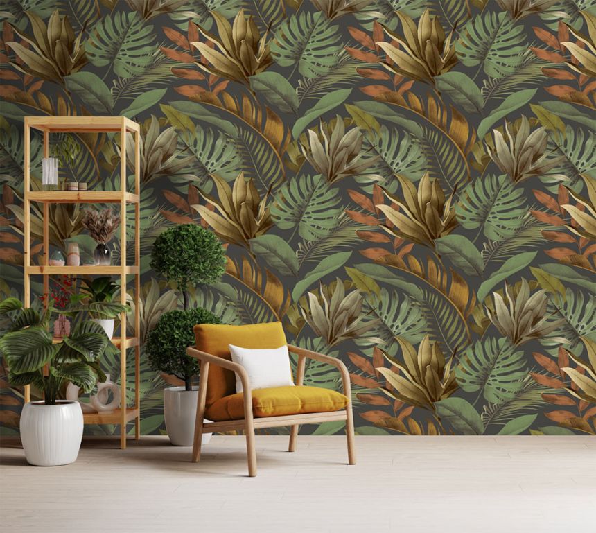 Vlies poszter tapéta, zöld-barna, levelek, FW4059-2, Feature Walls, Decoprint