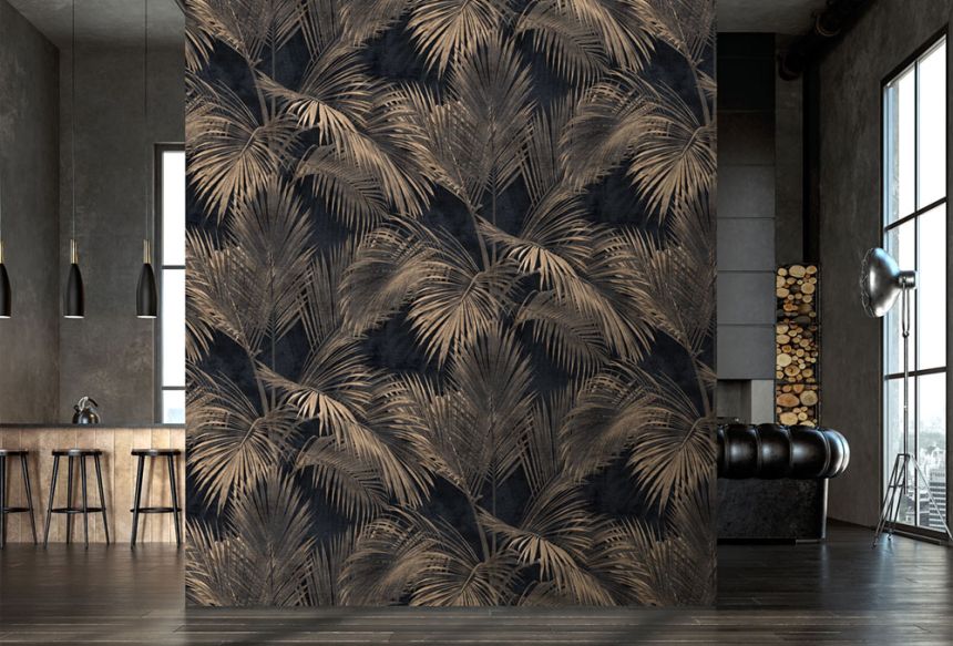 Vlies poszter tapéta, fekete-barna, pálmafák, levelek, FW4034-1, Feature Walls, Decoprint