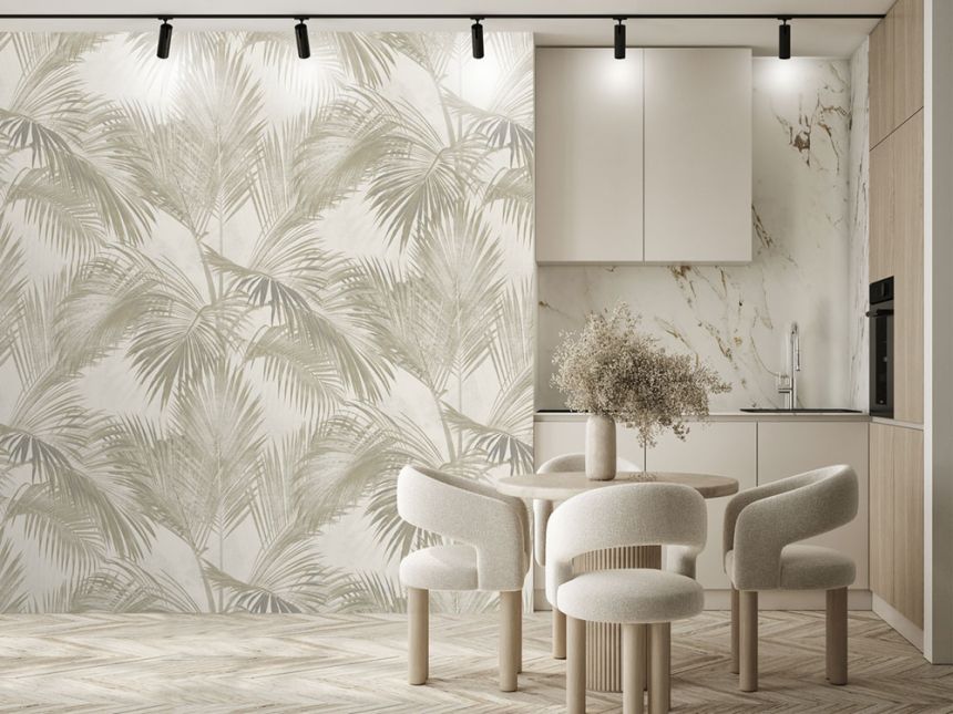 Vlies poszter tapéta, szürke-bézs, pálmafák, levelek, FW4034-6, Feature Walls, Decoprint