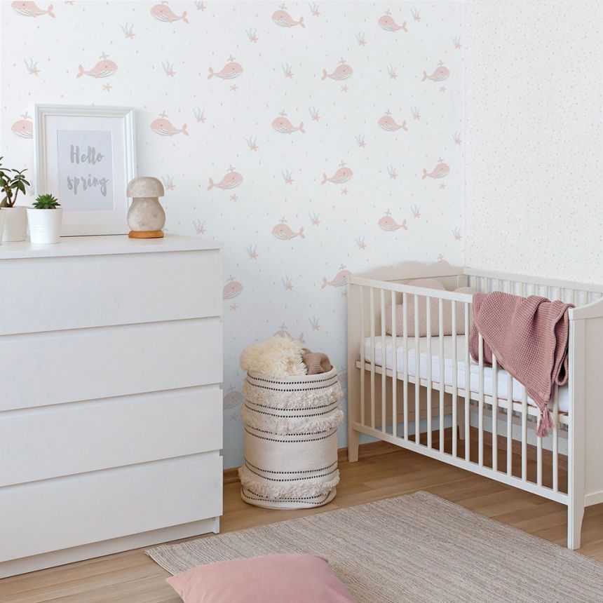 Gyerek vlies tapéta, rózsaszín, bálnák, 281-1, Enzo,  ICH Wallcoverings