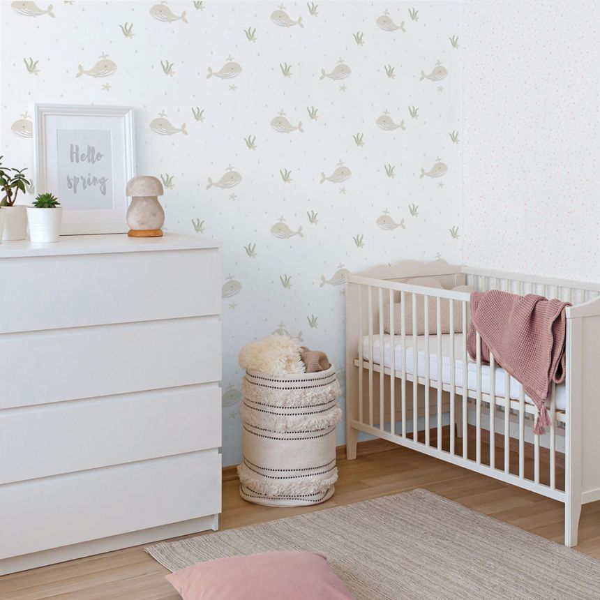 Gyerek vlies tapéta, szürke-bézs, bálnák, 281-3, Enzo,  ICH Wallcoverings
