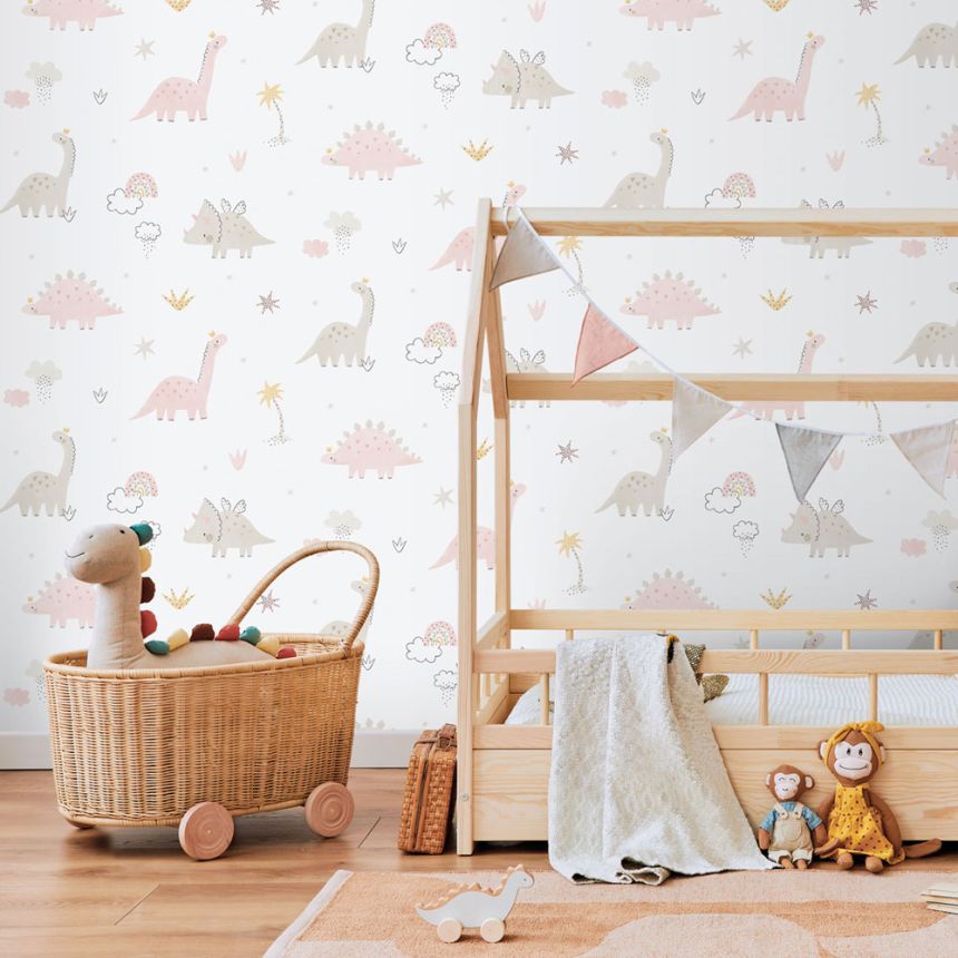 Gyerek vlies tapéta, rózsaszín, dinoszauruszok, 283-1, Enzo,  ICH Wallcoverings