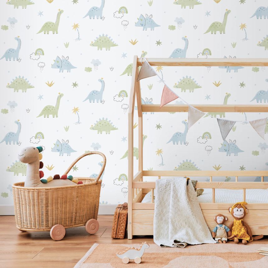 Gyerek vlies tapéta, kék-zöld, dinoszauruszok, 283-2, Enzo,  ICH Wallcoverings