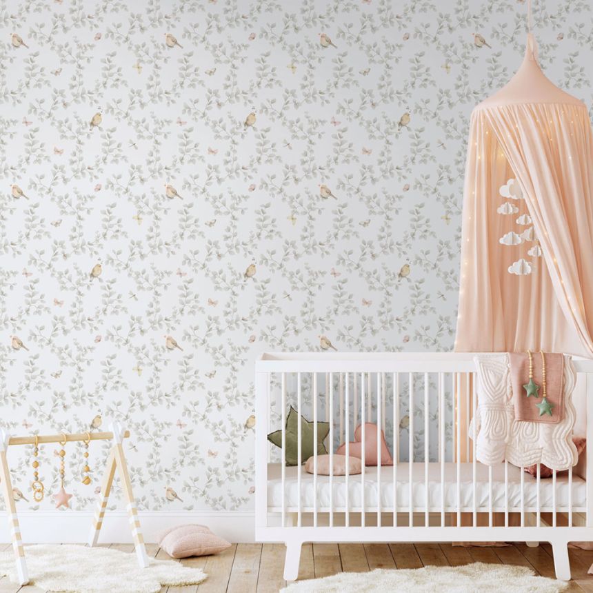 Gyerek vlies tapéta, szürke, madarak, 284-2, Enzo,  ICH Wallcoverings