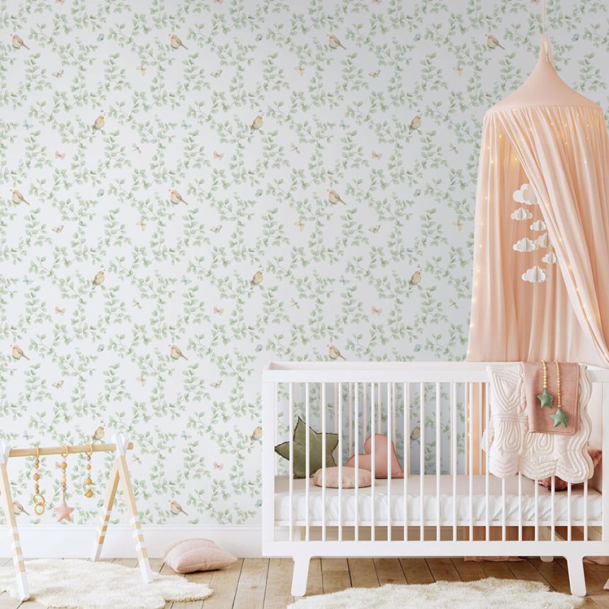 Gyerek vlies tapéta, zöld, madarak, 284-3, Enzo,  ICH Wallcoverings