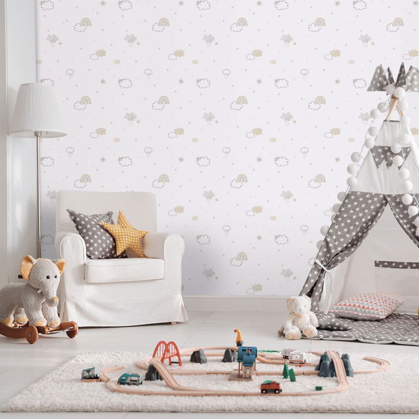 Gyerek vlies tapéta, szürke-bézs, felhők, 288-3, Enzo,  ICH Wallcoverings